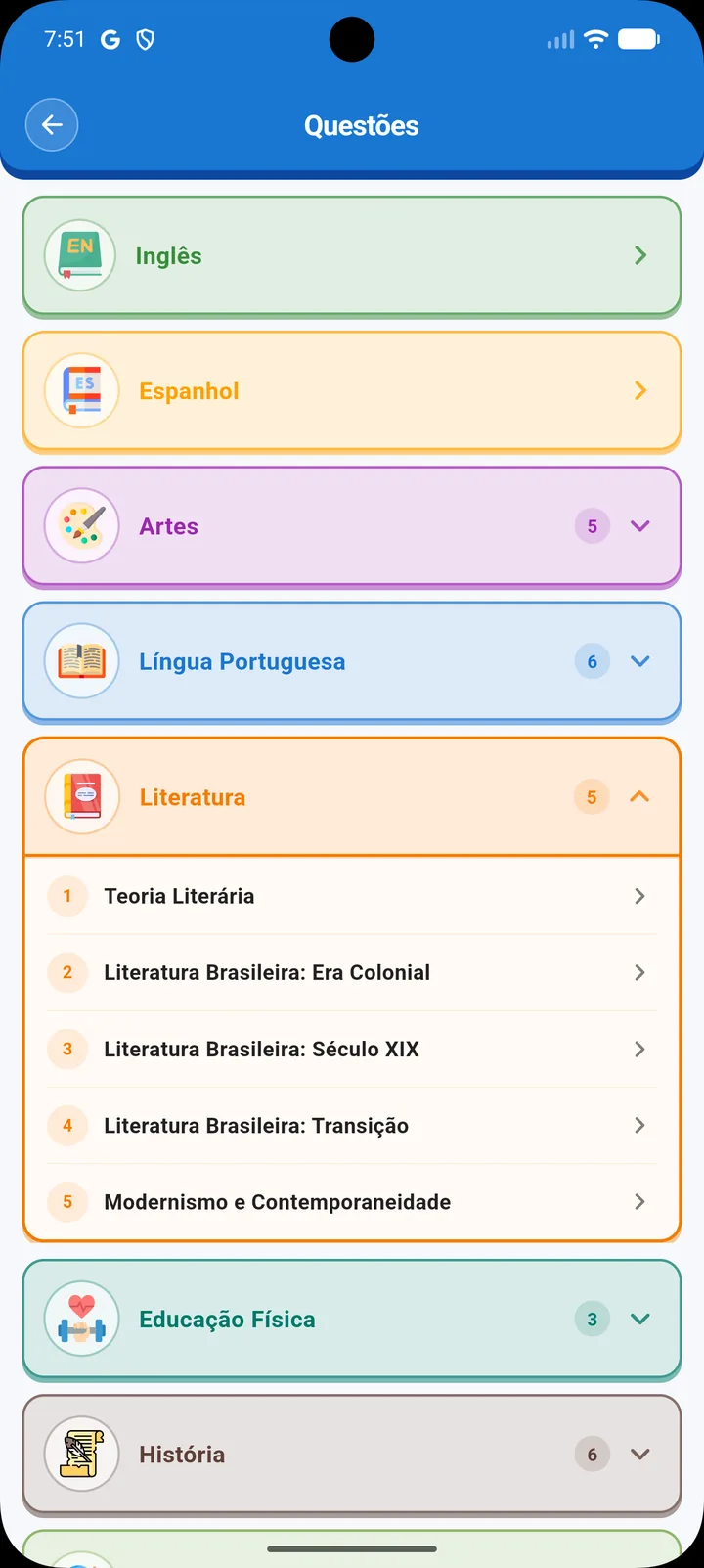 Questões organizadas por disciplina e por assunto do edital